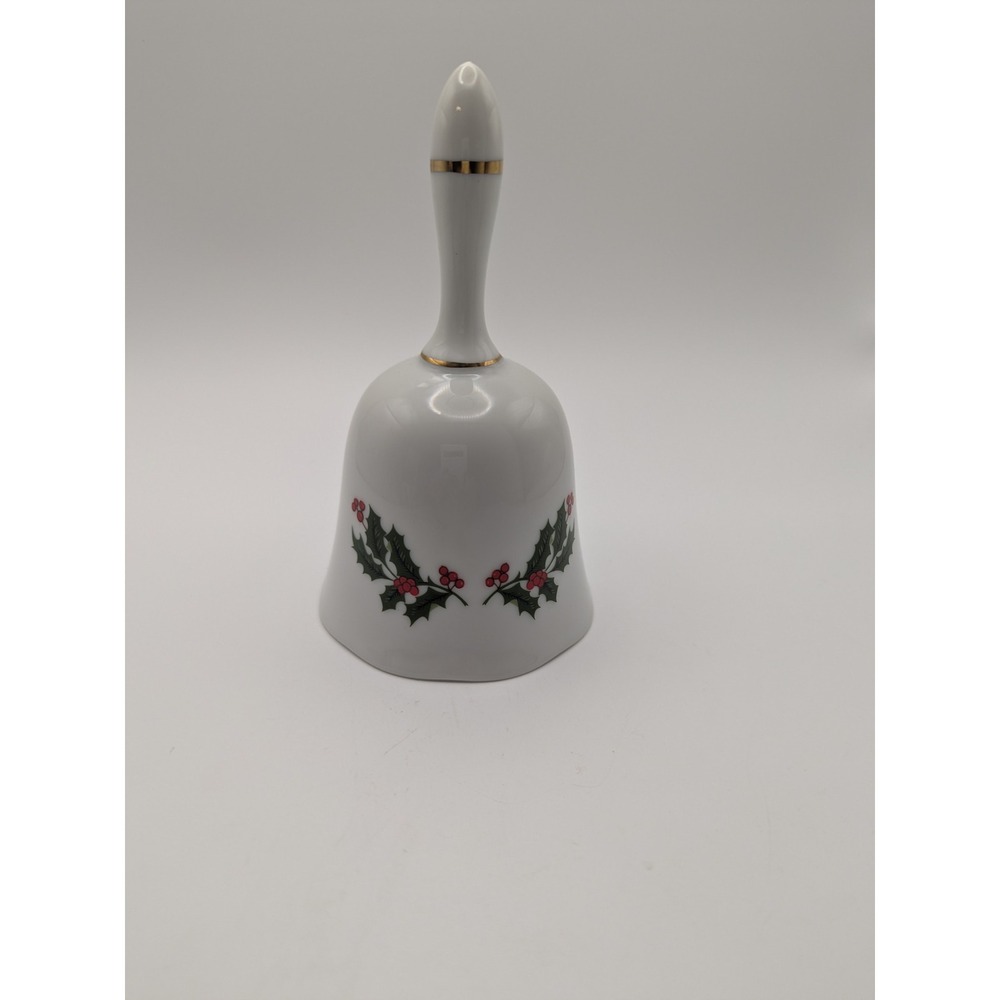 Vtg Christmas Holly Fine Porcelain Bell Gold Trim Festive Holiday Decor‎ Gift